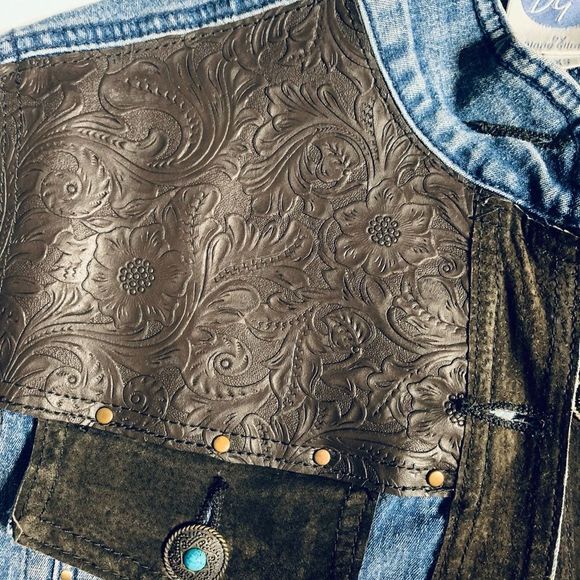 Vintage western Diane Gilman suede rodeo cowgirl button up denim jacket - Picture 6 of 8